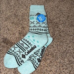 Columbia Mint Green and Black Fair Isle Fleece-Lined Crew Socks
